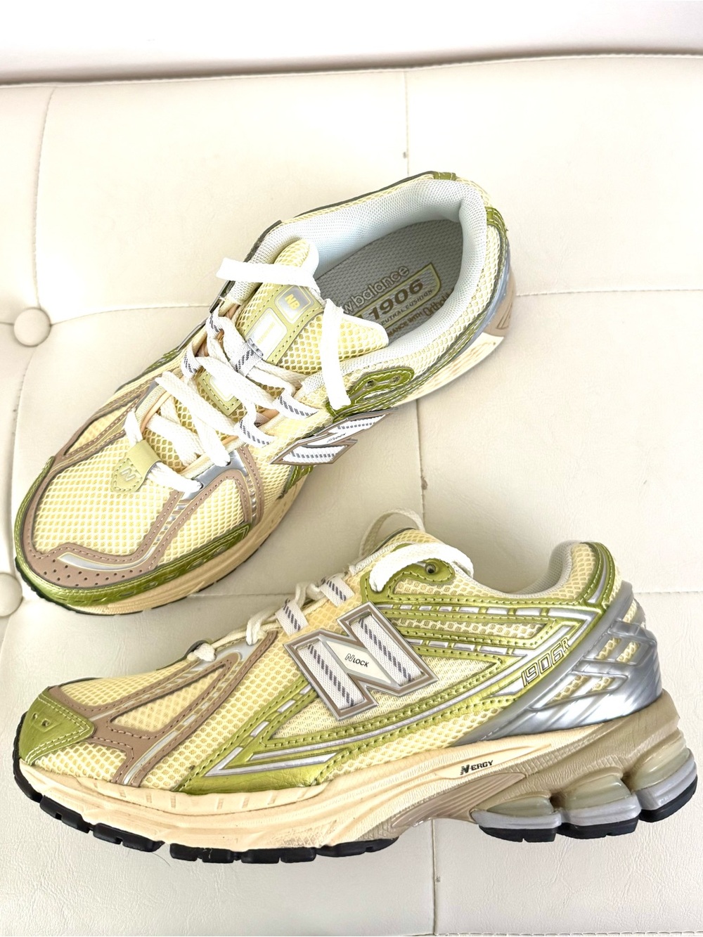 New Balance 1906 Parchment Women's Yellow and Olive Lace-Up Athletic Sneakers